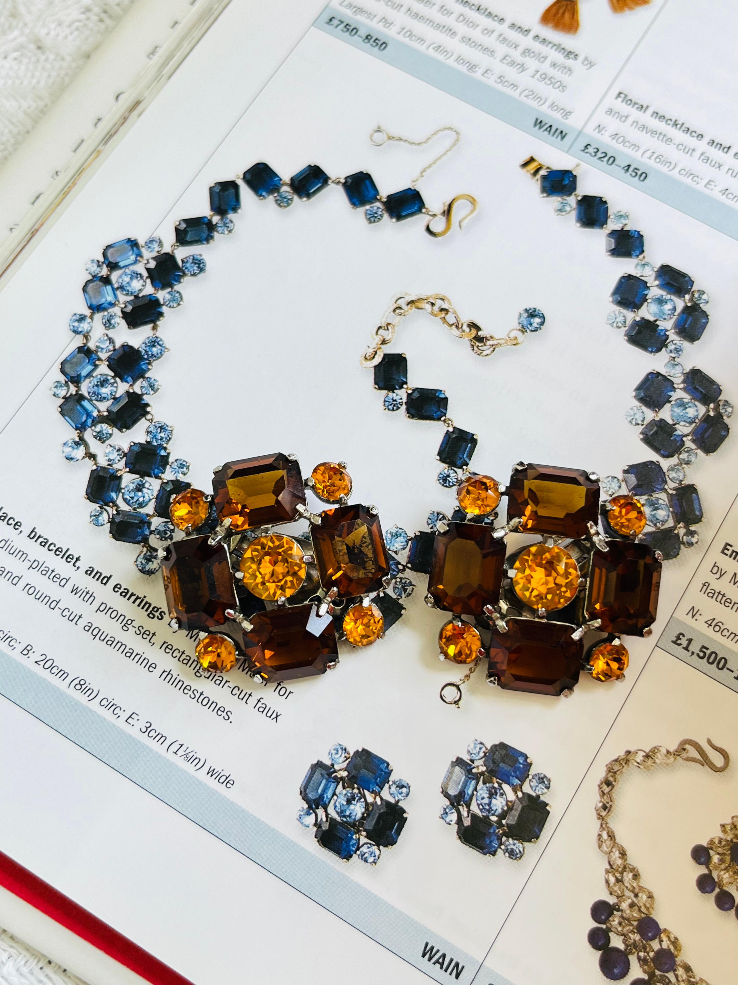 Boucles d'oreilles clip Mitchel Maer for Christian Dior 1950s Citrine Amber Flower Crystals Unisexe en vente