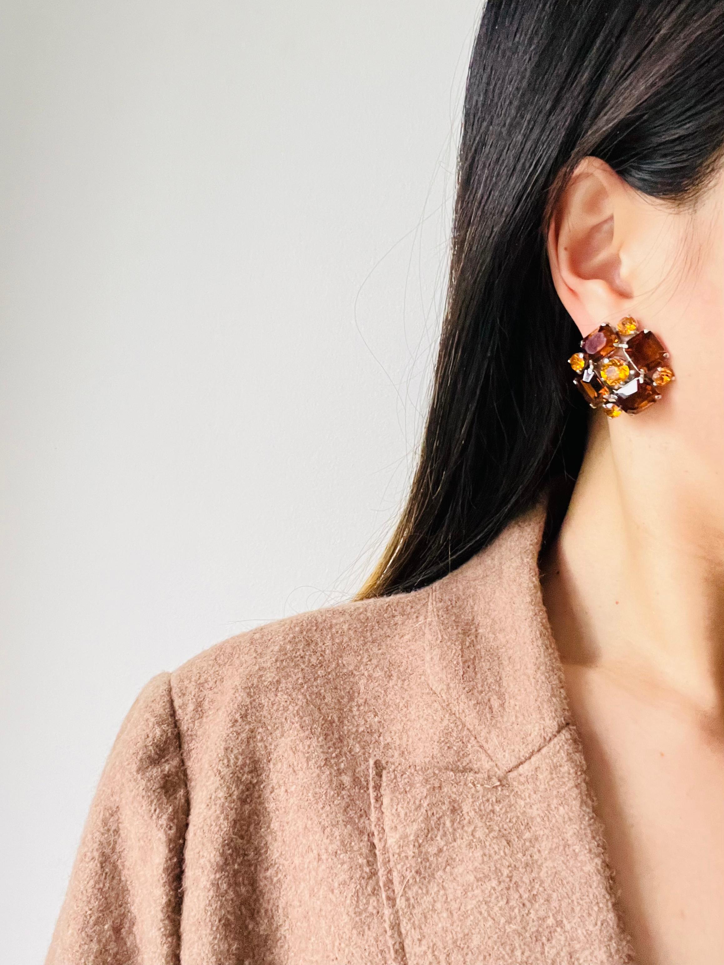 Christian Dior Mitchel Maer 1950s Citrine Amber Flower Crystals Clip Earrings For Sale 4