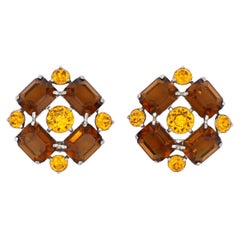 Christian Dior Mitchel Maer 1950s Citrine Amber Flower Crystals Clip Earrings