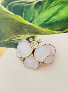 Christian Dior Mitchel Maer 1950s Double Layer Flower White Crystals Brooch