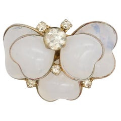 Christian Dior Mitchel Maer 1950s Flower Double Layer White Crystals Gold Brooch
