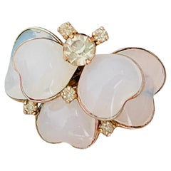 Christian Dior Mitchel Maer 1950s Flower Double Layer White Crystals Gold Brooch