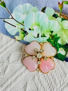 Christian Dior Mitchel Maer 1950s Gold Pink Cherry Blossom Cabochon Rare Brooch