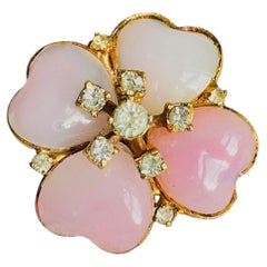 Christian Dior Mitchel Maer 1950s Gold Pink Cherry Blossom Cabochon Rare Brooch