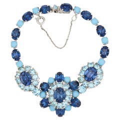 Christian Dior Mitchel Maer 1950s Gold Sapphire Aqua Cabochon Crystals Bracelet