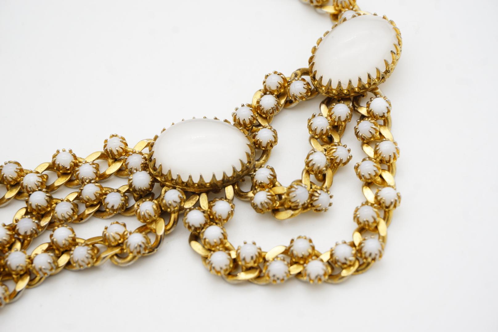 Christian Dior Mitchel Maer 1950s Oval Moonstone Milky Cabochon Layers Necklace For Sale 5