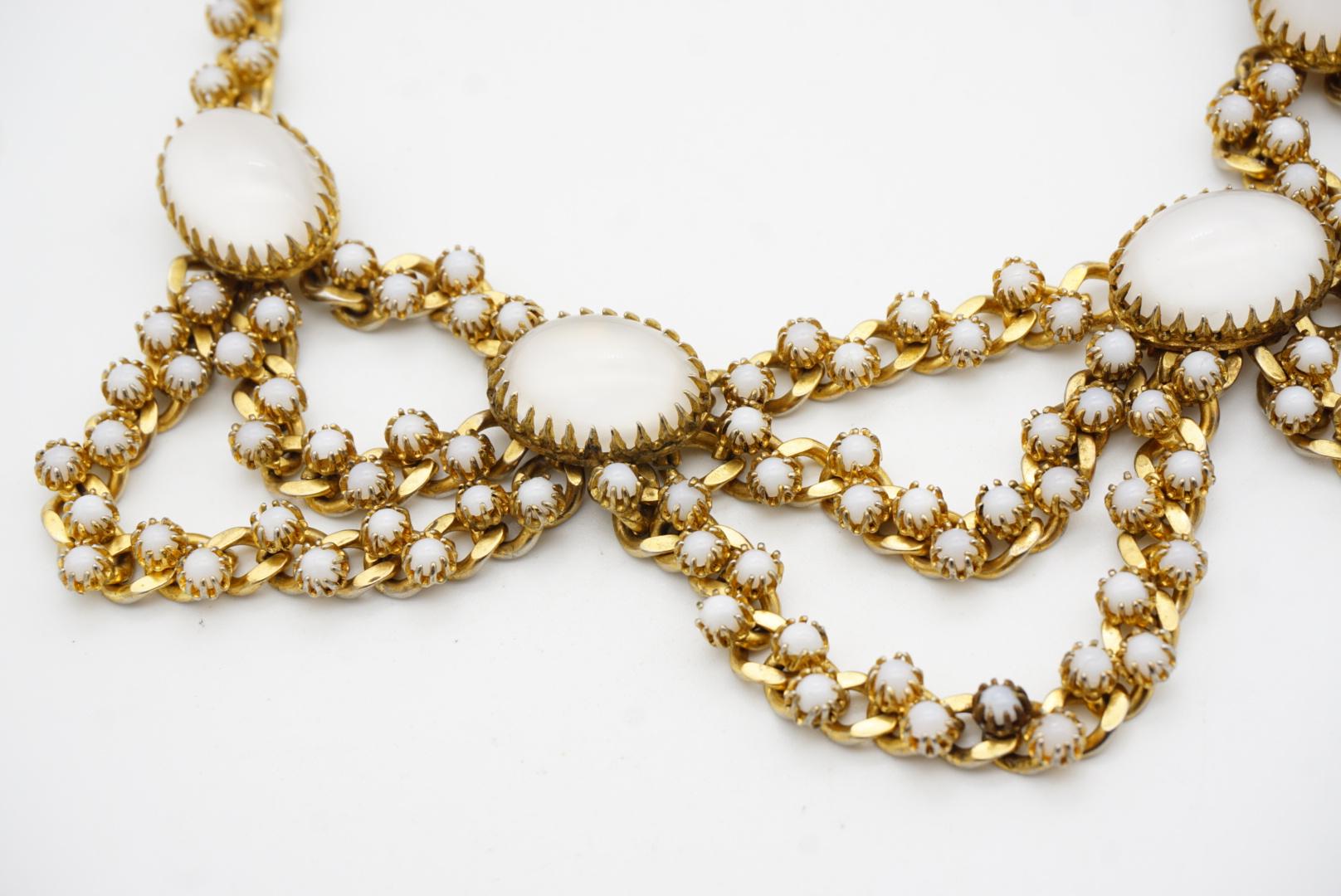 Christian Dior Mitchel Maer 1950s Oval Moonstone Milky Cabochon Layers Necklace For Sale 6