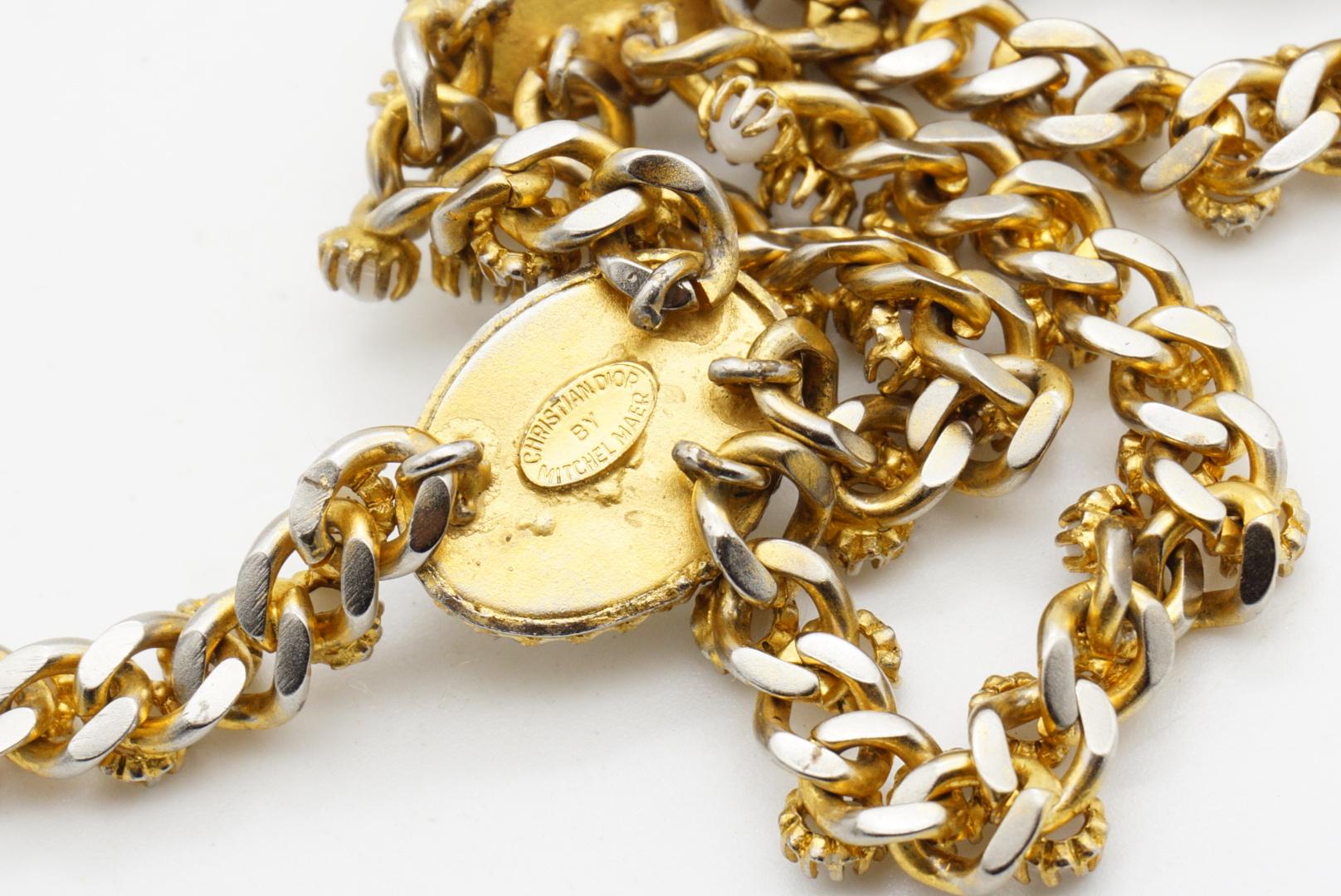 Christian Dior Mitchel Maer 1950s Oval Moonstone Milky Cabochon Layers Necklace en vente 10