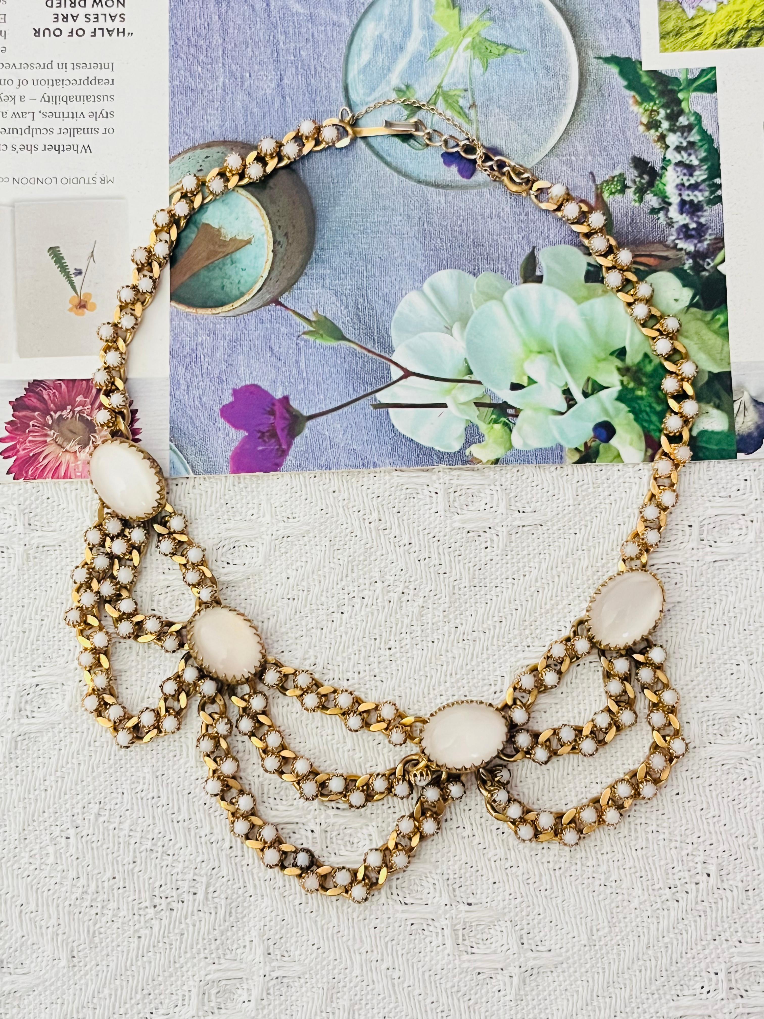 Art Deco Christian Dior Mitchel Maer 1950s Oval Moonstone Milky Cabochon Layers Necklace For Sale