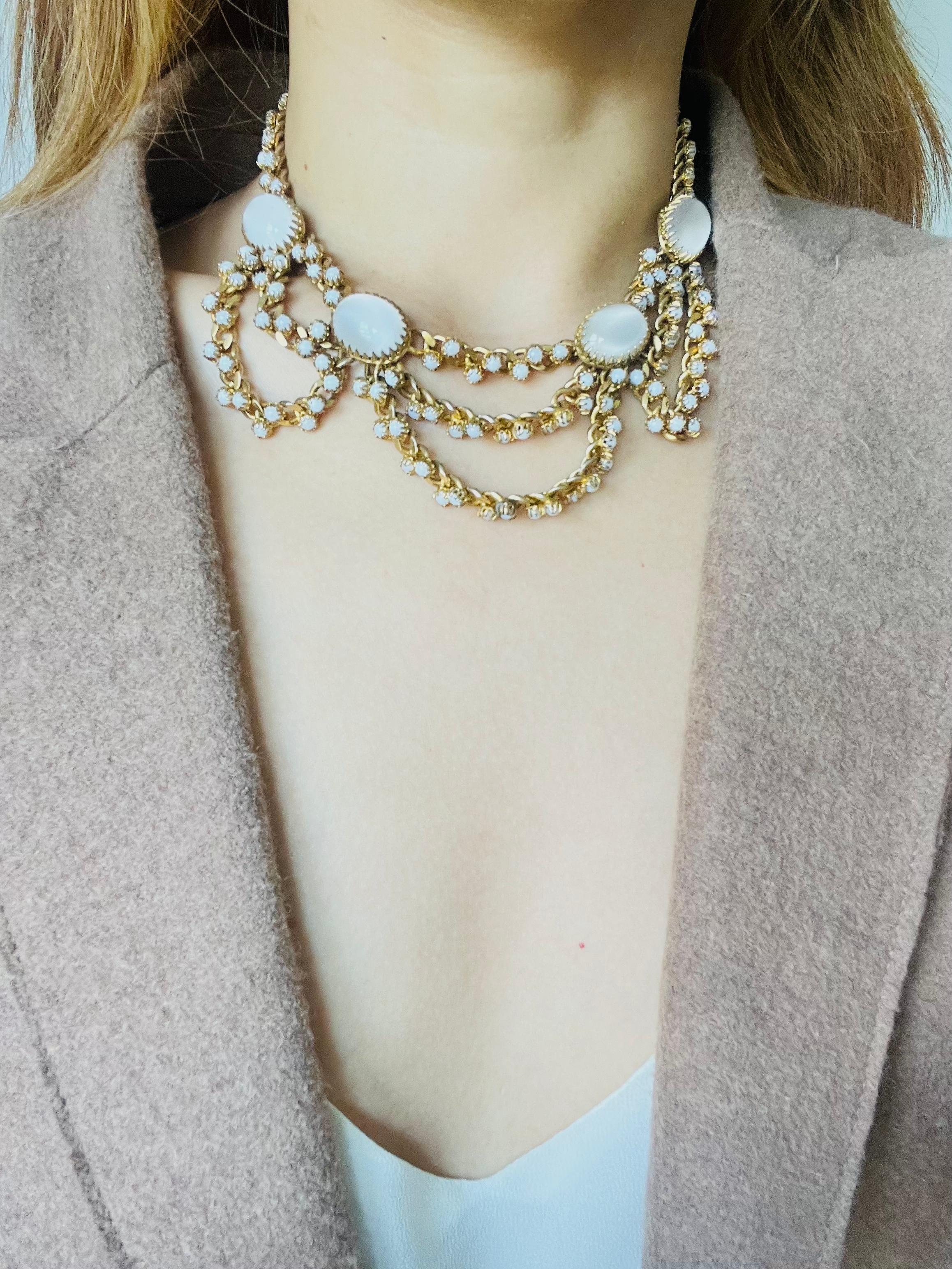 Christian Dior Mitchel Maer 1950s Oval Moonstone Milky Cabochon Layers Necklace For Sale 1