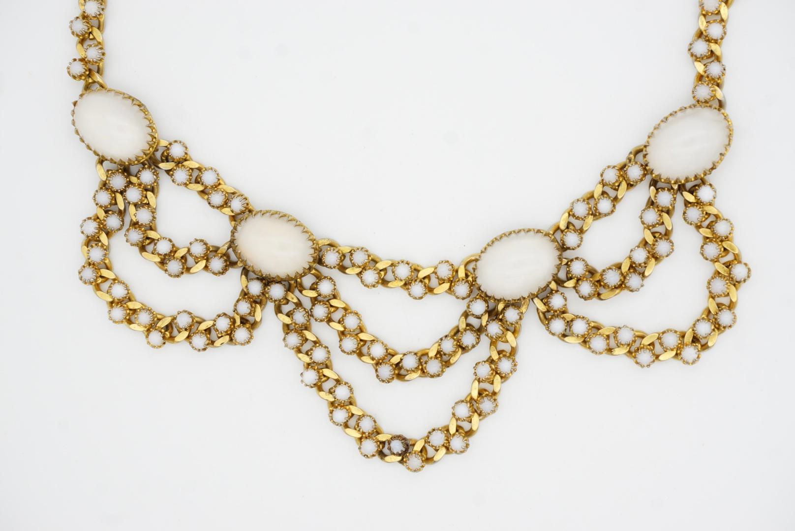 Christian Dior Mitchel Maer 1950s Oval Moonstone Milky Cabochon Layers Necklace For Sale 4
