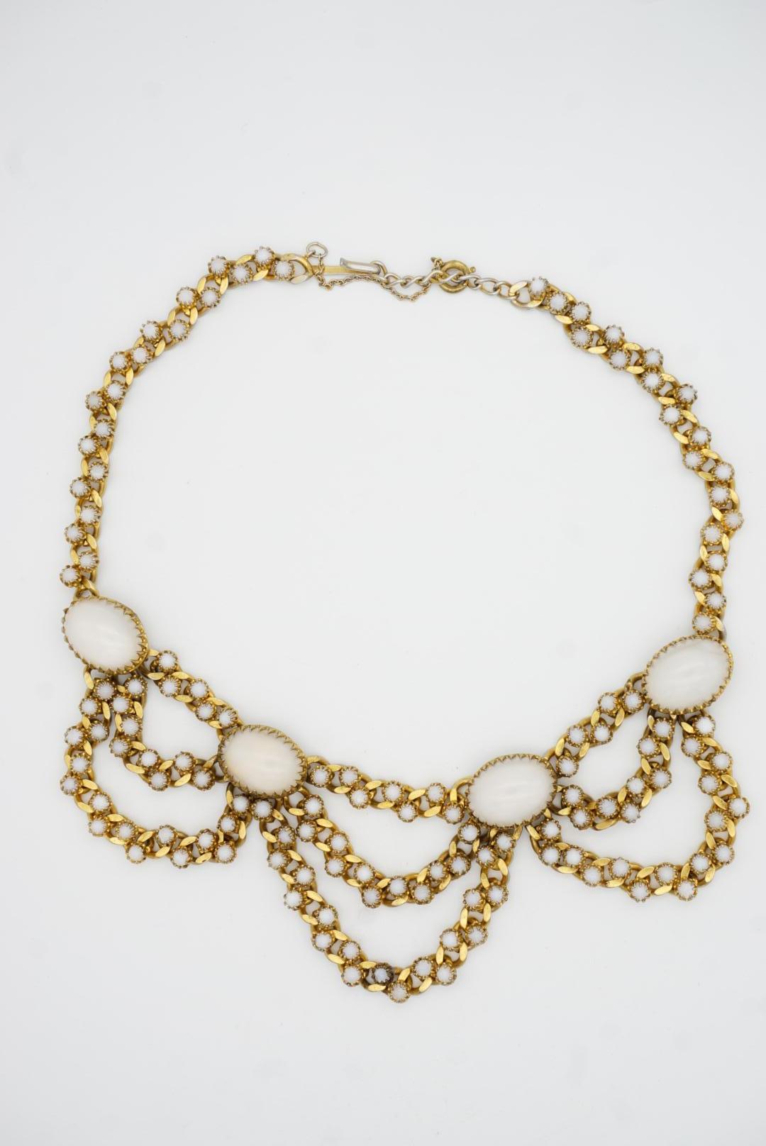 Christian Dior Mitchel Maer 1950s Oval Moonstone Milky Cabochon Layers Necklace en vente 4