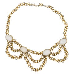 Christian Dior Mitchel Maer 1950s Oval Moonstone Milky Cabochon Layers Necklace