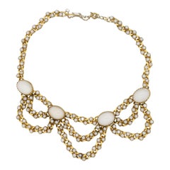 Christian Dior Mitchel Maer 1950s Oval Moonstone Milky Gold Layer Bib Necklace
