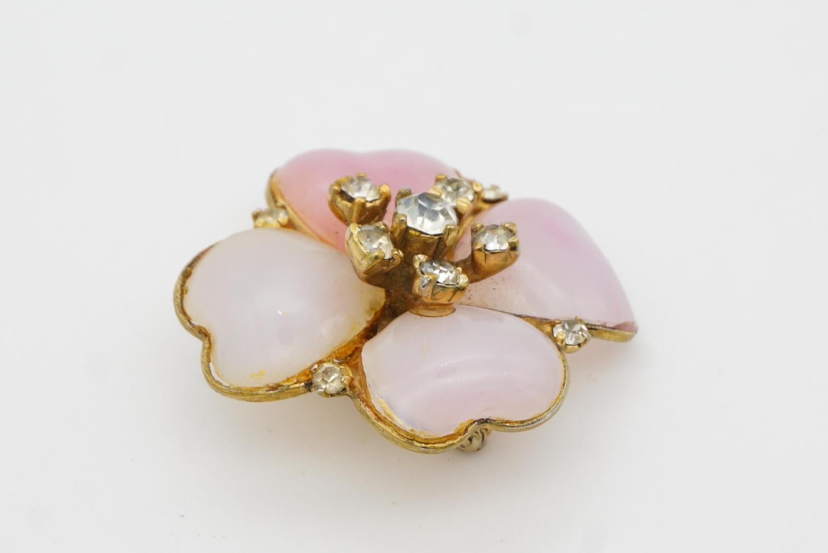 Christian Dior Mitchel Maer for Christian Dior 1950s Pink Cherry Blossom Crystals Cabochon Brooch in vendita 5