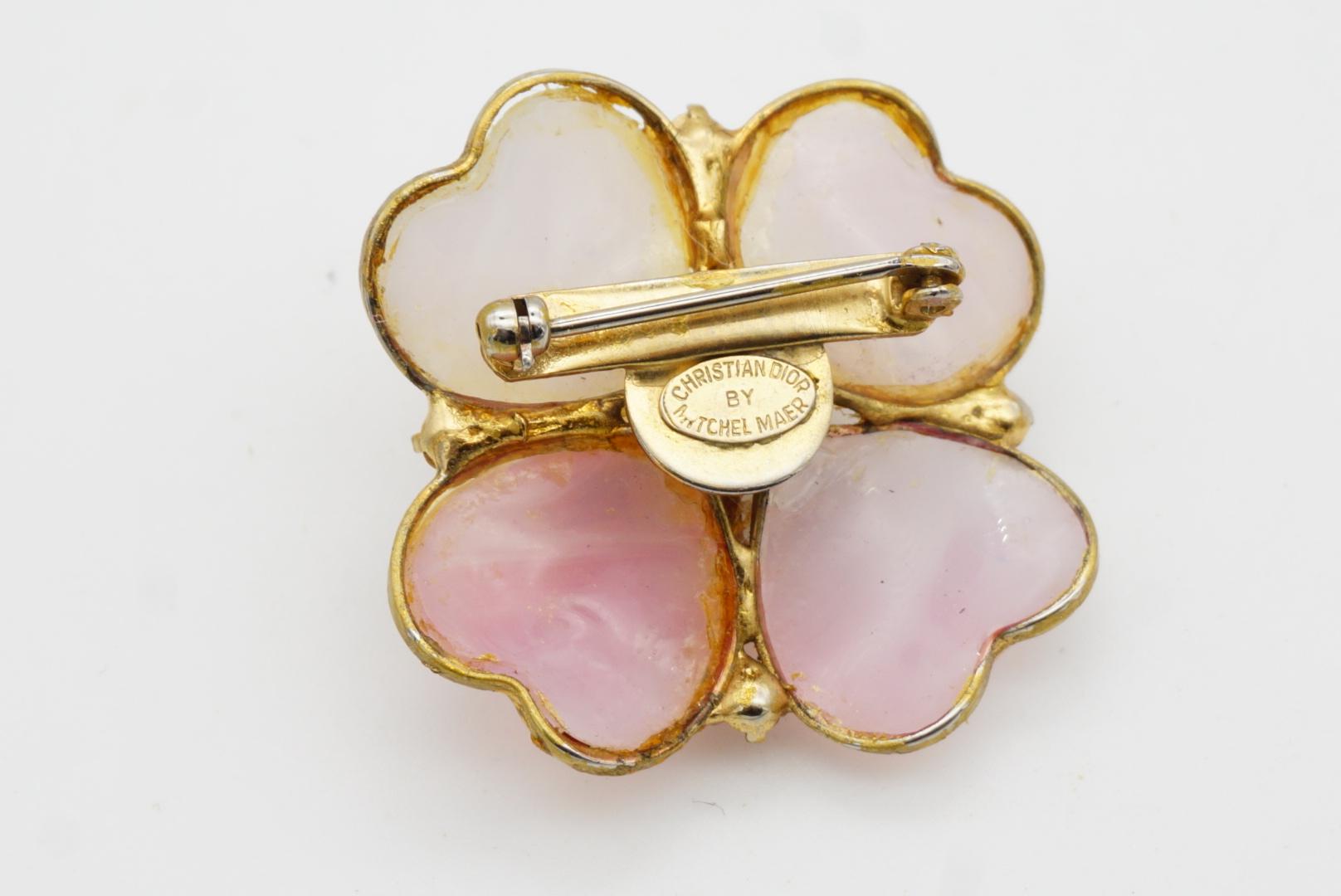 Christian Dior Mitchel Maer for Christian Dior 1950s Pink Cherry Blossom Crystals Cabochon Brooch in vendita 7