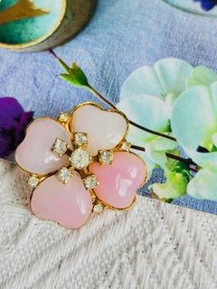 Christian Dior Mitchel Maer 1950s Pink Cherry Blossom Crystals Cabochon Brooch
