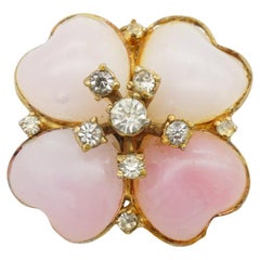 Christian Dior Mitchel Maer 1950s Pink Cherry Blossom Crystals Cabochon Brooch