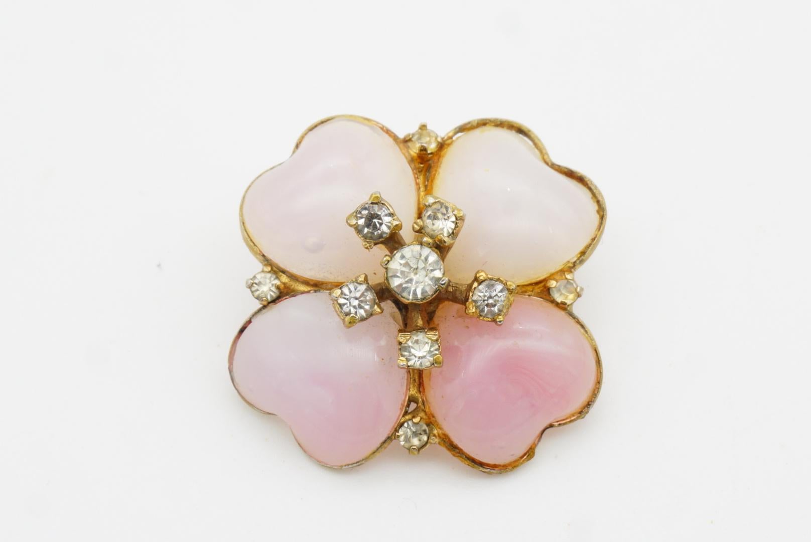Christian Dior Mitchel Maer for Christian Dior 1950s Pink Cherry Blossom Crystals Cabochon Brooch in vendita 3