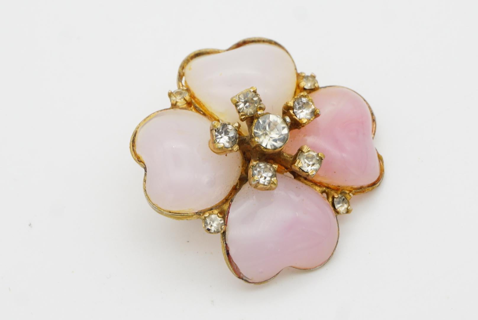 Christian Dior Mitchel Maer for Christian Dior 1950s Pink Cherry Blossom Crystals Cabochon Brooch in vendita 4