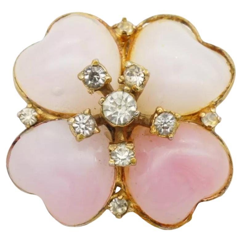 Christian Dior Mitchel Maer for Christian Dior 1950s Pink Cherry Blossom Crystals Cabochon Brooch in vendita