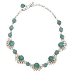 Christian Dior Mitchel Maer 1950s Turquoise Green Cabochon Crystals Necklace