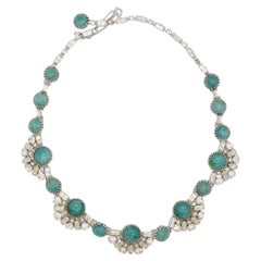 Christian Dior Mitchel Maer 1950s Turquoise Green Cabochon Crystals Necklace