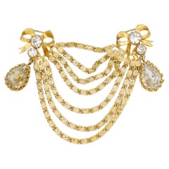 Christian Dior Mitchel Maer 1951 Double Bow Crystal Layer Swag Tear Drop Brooch