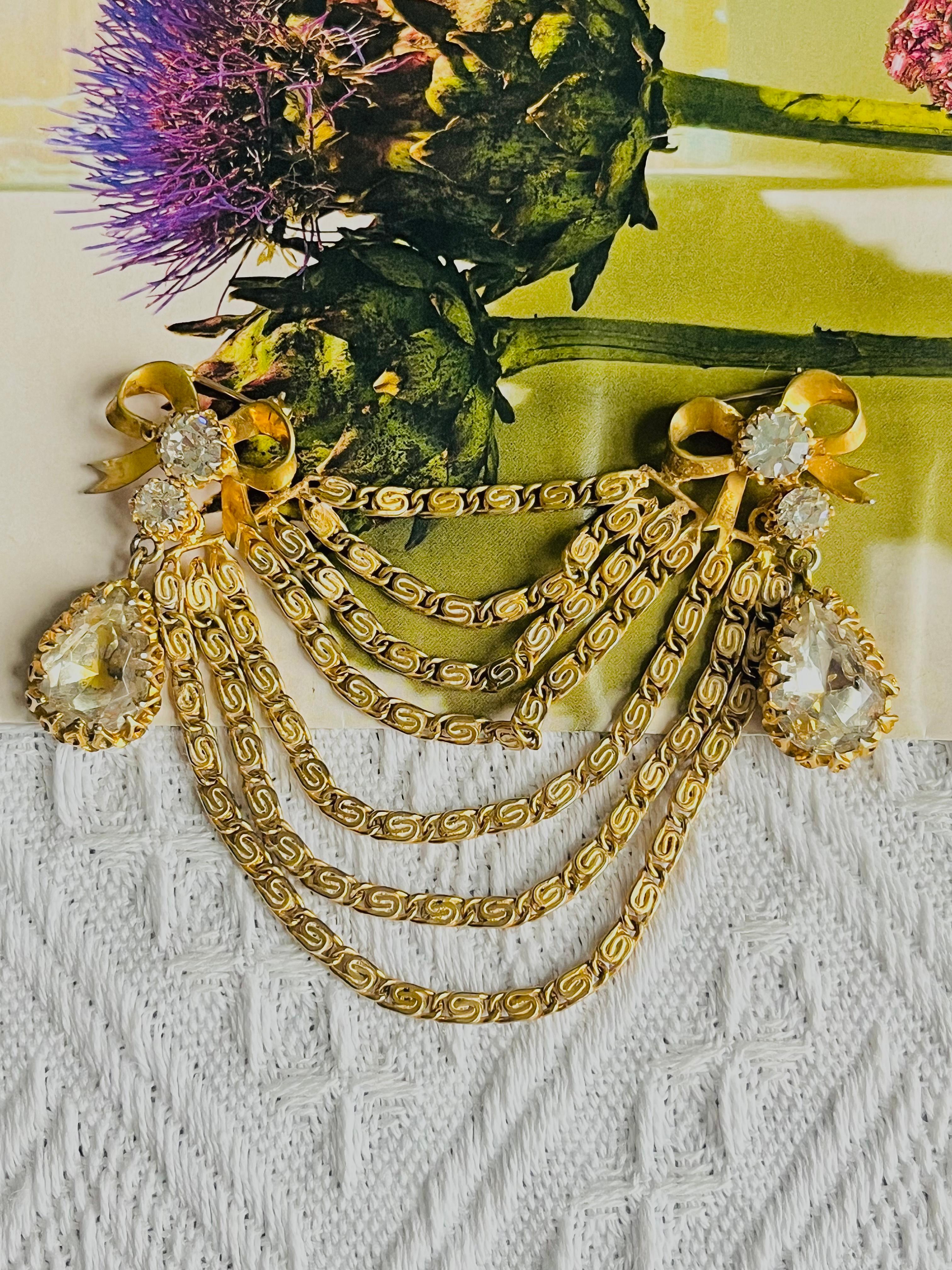 da uomo o donna Christian Dior Mitchel Maer for Christian Dior 1951 Spilla con doppio fiocco e lacrima a strati di cristallo