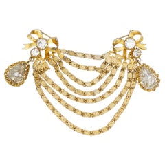 Christian Dior Mitchel Maer 1951 Double Bow Swag Tear Drop Crystal Layer Brooch