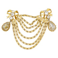 Christian Dior Mitchel Maer 1951 Double Bow Swag Tear Drop Crystal Layer Brooch