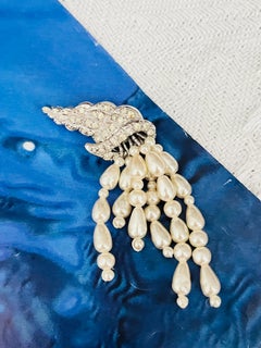 Christian Dior Mitchel Maer 1956 Conch Crystals White Pearls Tassel Brooch
