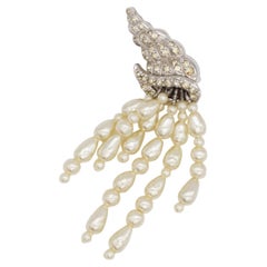 Christian Dior Mitchel Maer 1956 Conch Crystals White Pearls Tassel Brooch