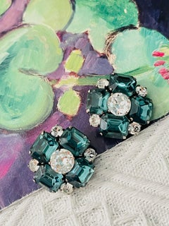 Christian Dior Mitchel Maer Emerald Lake Green Cross Flower Crystals Earrings