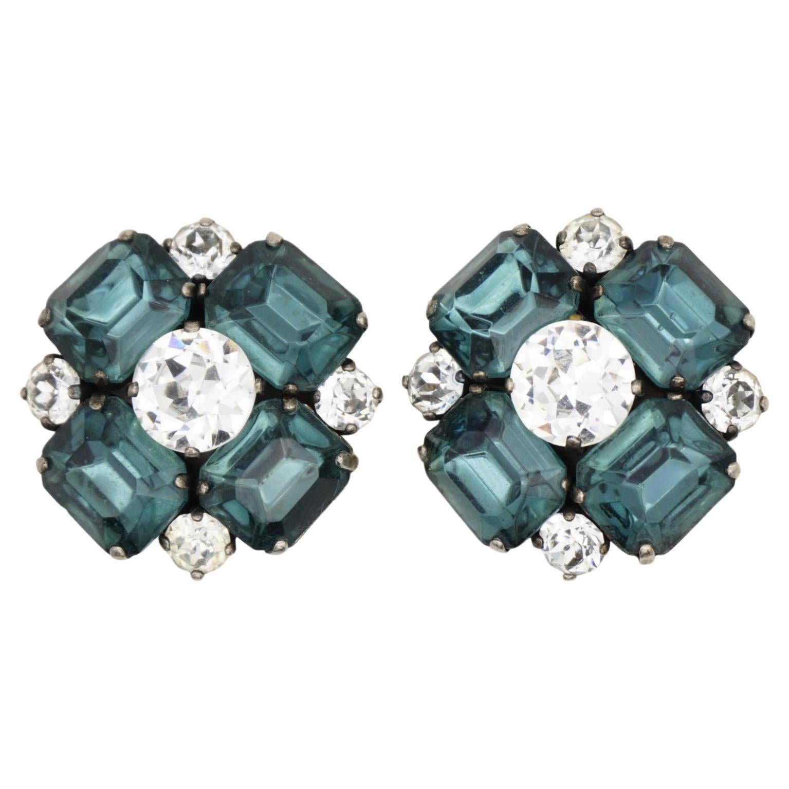 Christian Dior Mitchel Maer Emerald Lake Green Cross Flower Crystals Earrings For Sale