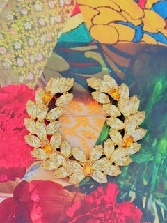 Christian Dior Mitchel Maer Gold Crystals Citrine Yellow Flower Wreath Brooch
