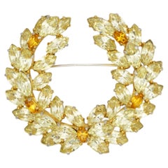 Christian Dior Mitchel Maer Gold Crystals Citrine Yellow Flower Wreath Brooch