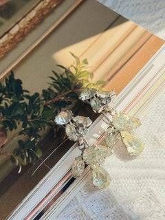 Christian Dior Mitchel Maer Shining Crystals Leaf Flower Water Drop Earrings
