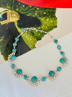 Christian Dior Mitchel Maer Vintage Turquoise Green Cabochon Crystals Necklace