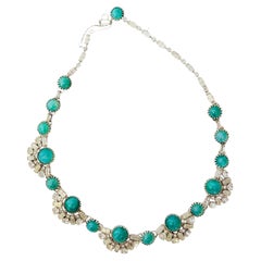 Christian Dior Mitchel Maer Vintage Turquoise Green Cabochon Crystals Necklace