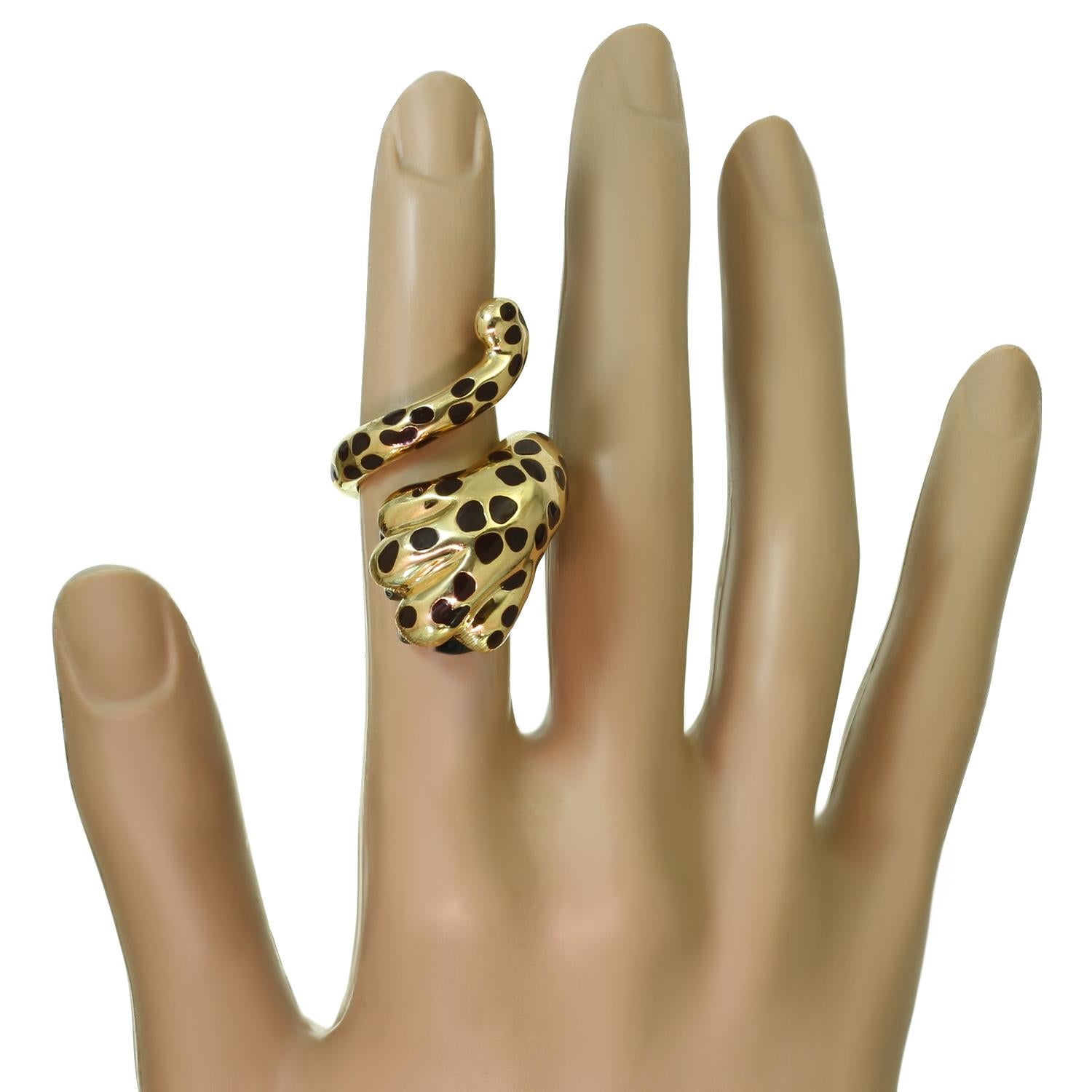Christian Dior Mitza Gelbgoldring mit Leopardenmuster und Schleifenlack im Zustand „Hervorragend“ in New York, NY