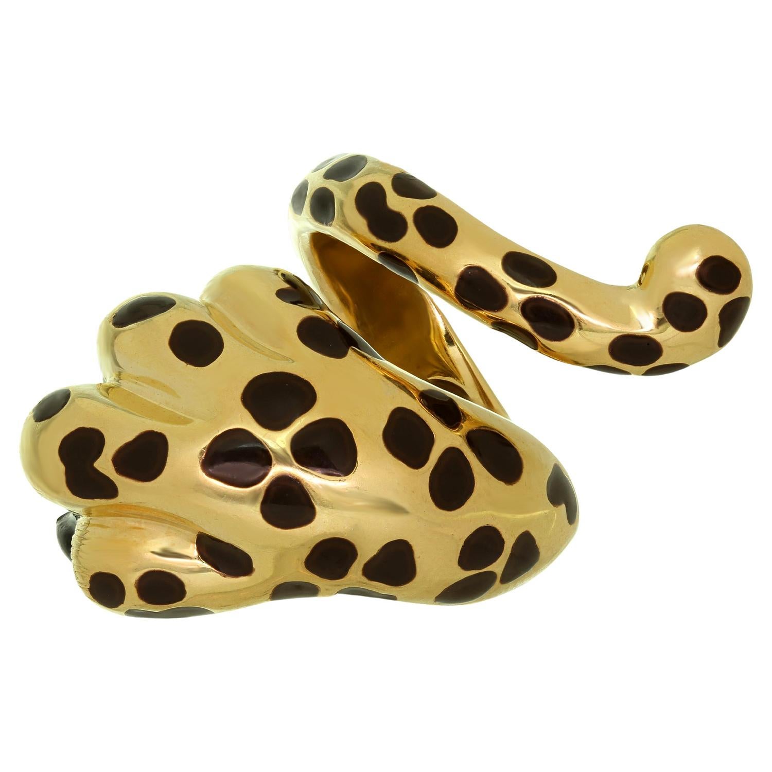 Christian Dior Mitza Gelbgoldring mit Leopardenmuster und Schleifenlack Damen