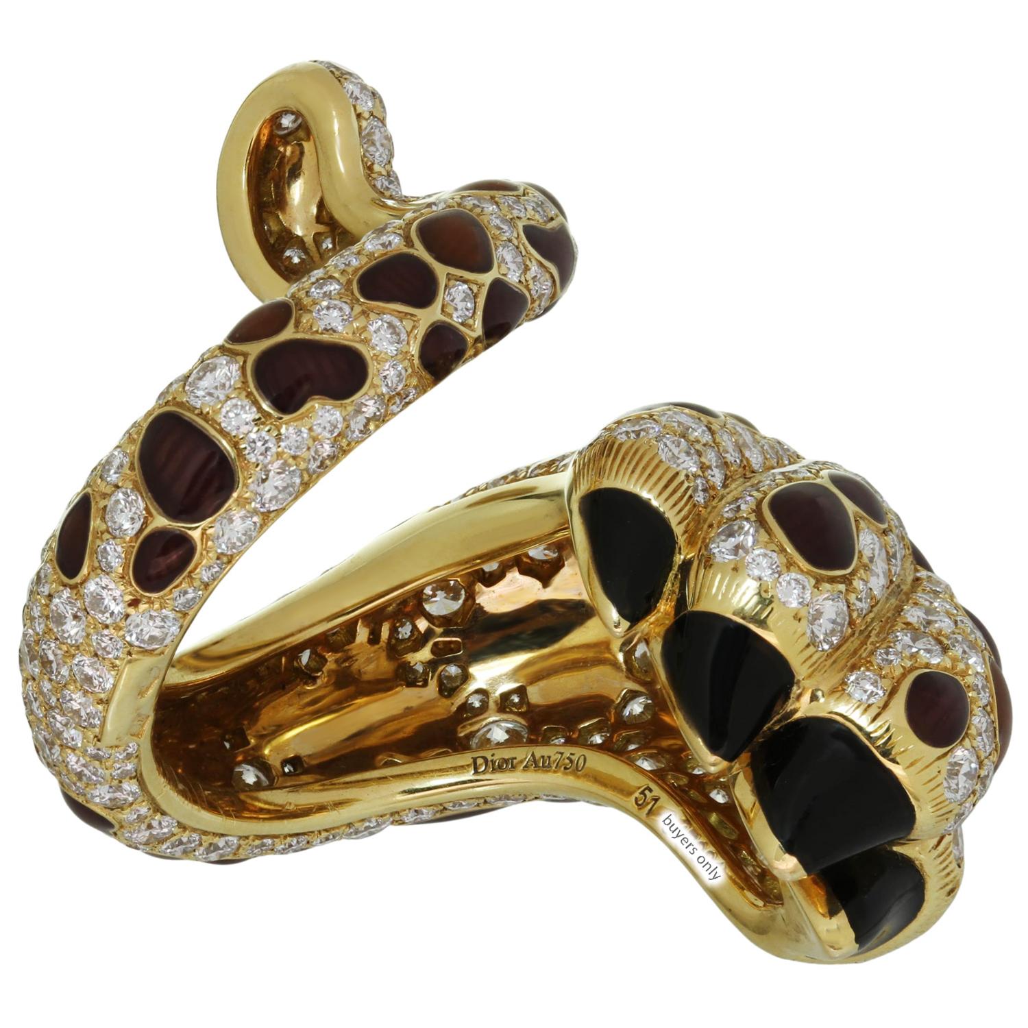 CHRISTIAN DIOR Mitzah Leopard Paw Diamond Enamel Lacquer Yellow Gold Ring For Sale 1