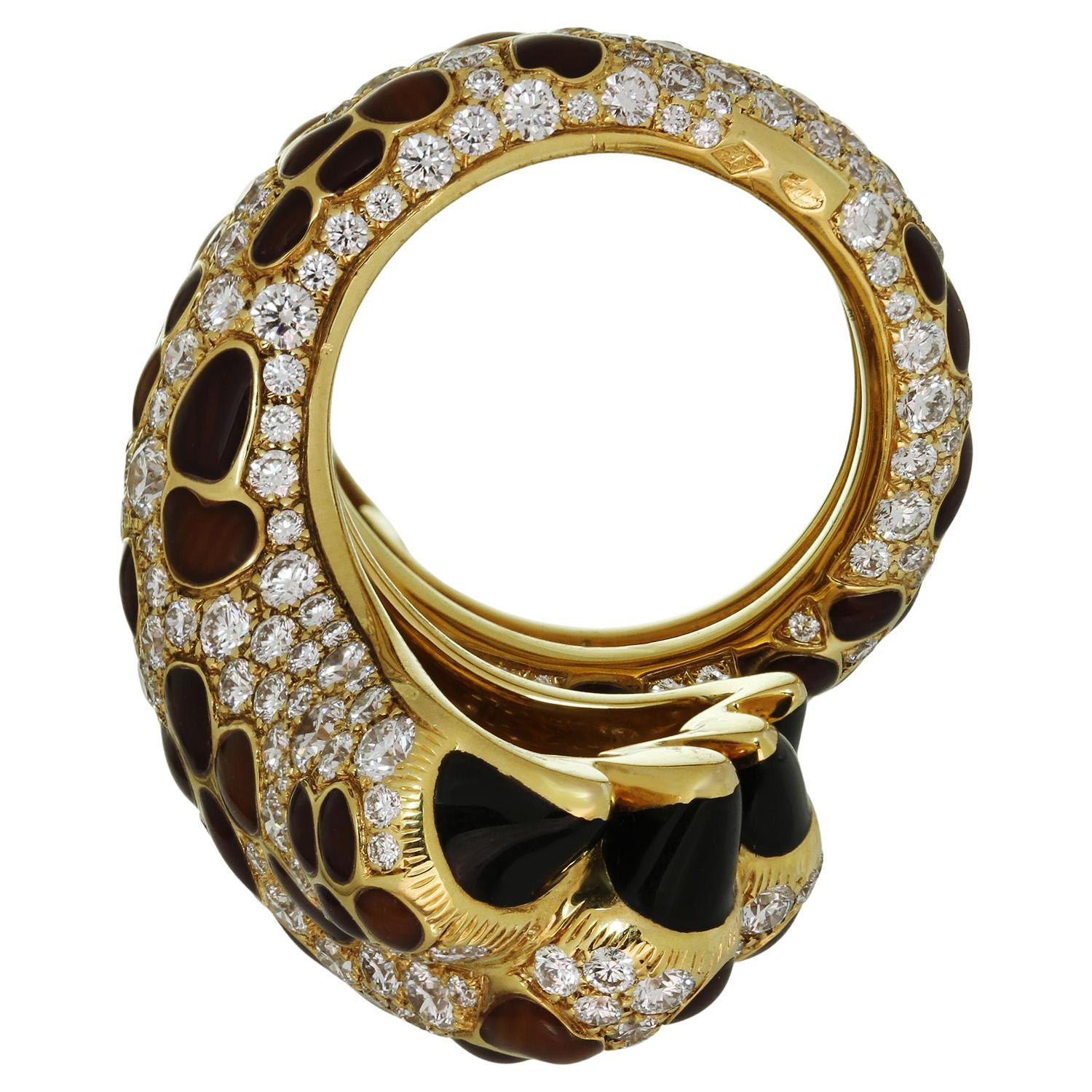 CHRISTIAN DIOR Mitzah Leopard Paw Diamond Enamel Lacquer Yellow Gold Ring For Sale 2