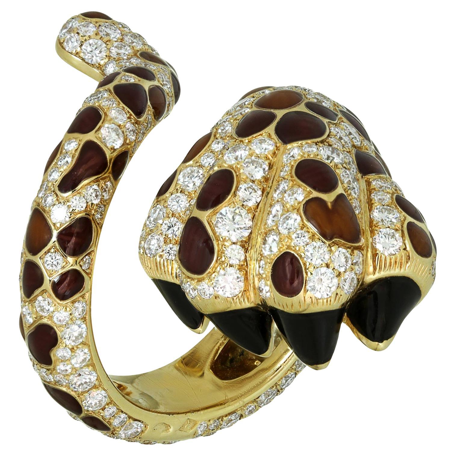 CHRISTIAN DIOR Mitzah Leopard Paw Diamond Enamel Lacquer Yellow Gold Ring