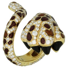 CHRISTIAN DIOR Bague Mitzah en forme de patte de léopard en or jaune laqué et diamants