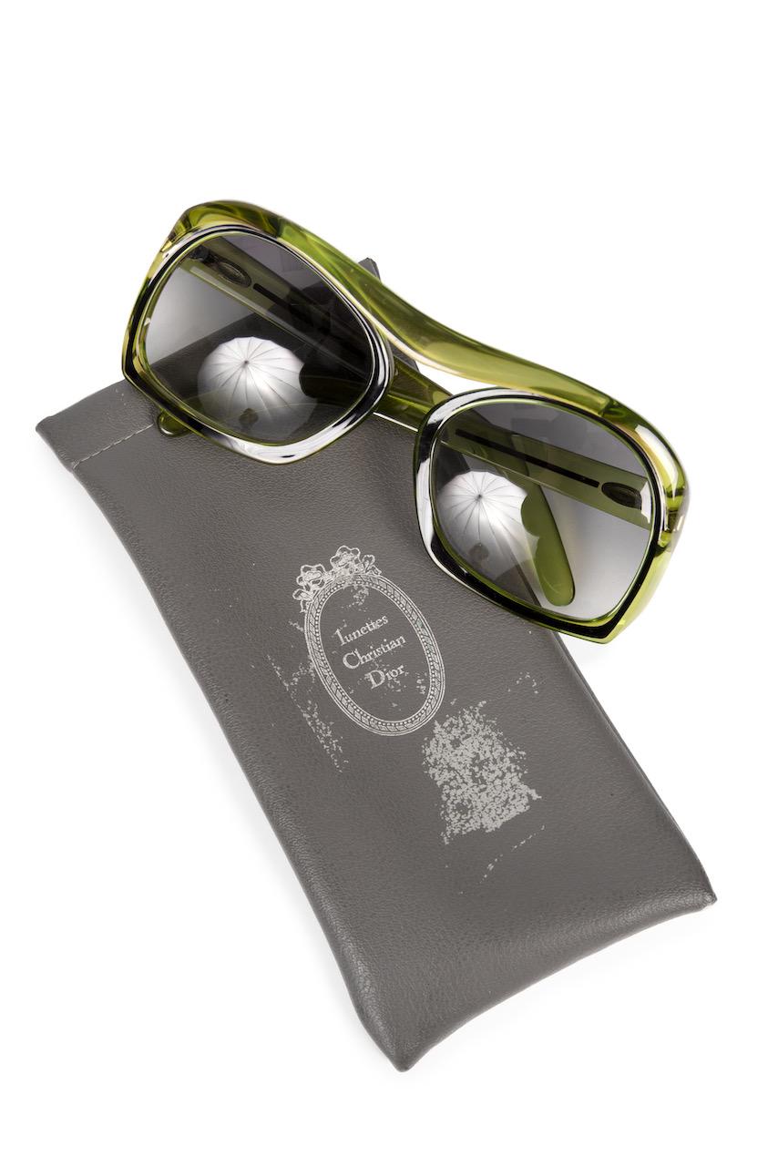 1980s Christian Dior Ad Campaign Model 2043 Oversized Green Sunglasses 4