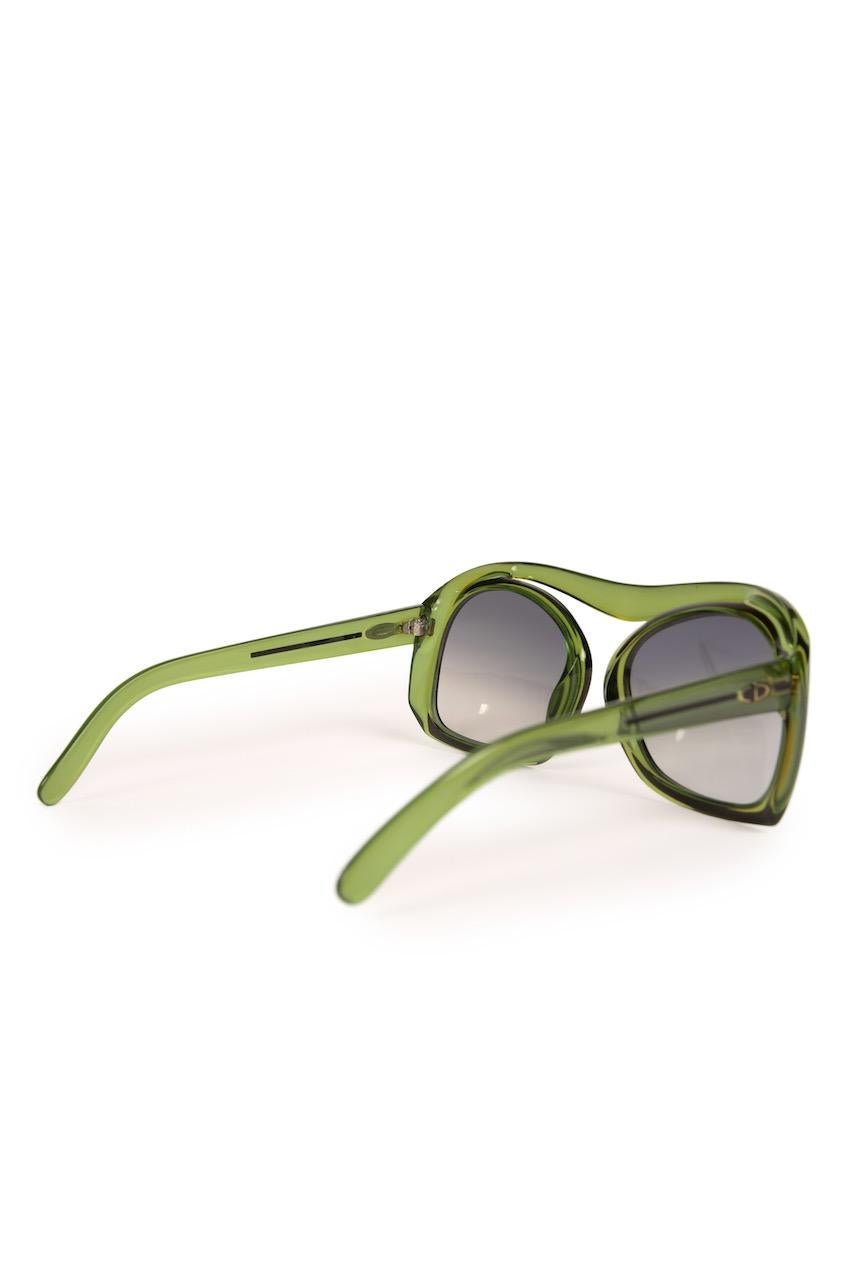 Gray 1980s Christian Dior Ad Campaign Model 2043 Oversized Green Sunglasses
