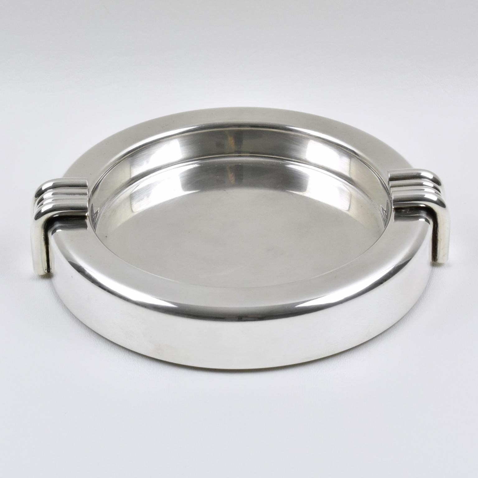 Mid-Century Modern Christian Dior Modernist Silver Plate Large Cigar Ashtray Desk Tidy Catchall
