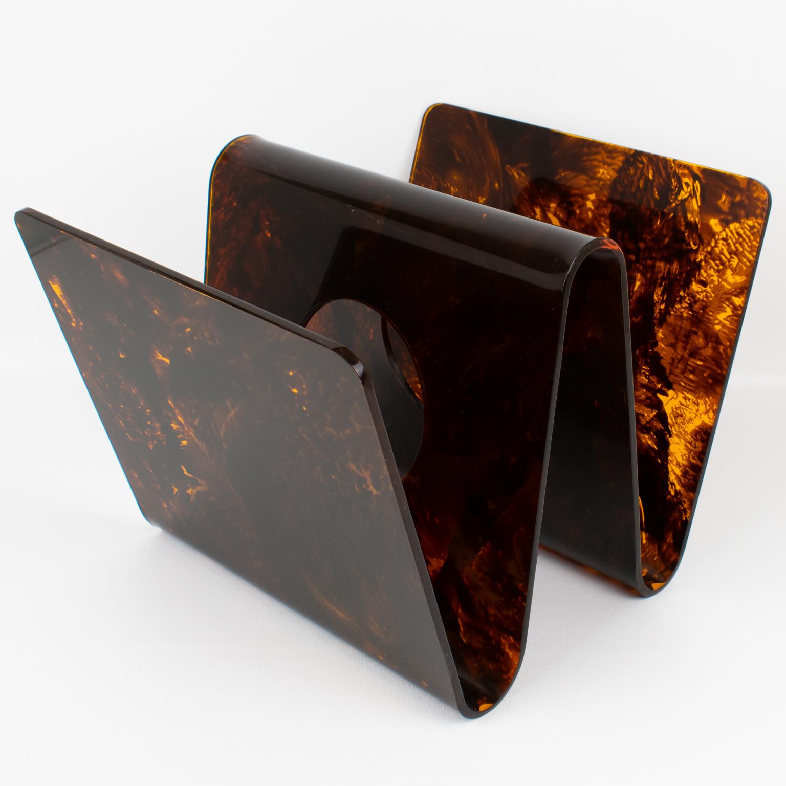 Christian Dior Modernist Tortoiseshell Lucite Magazine Holder, Rack 6